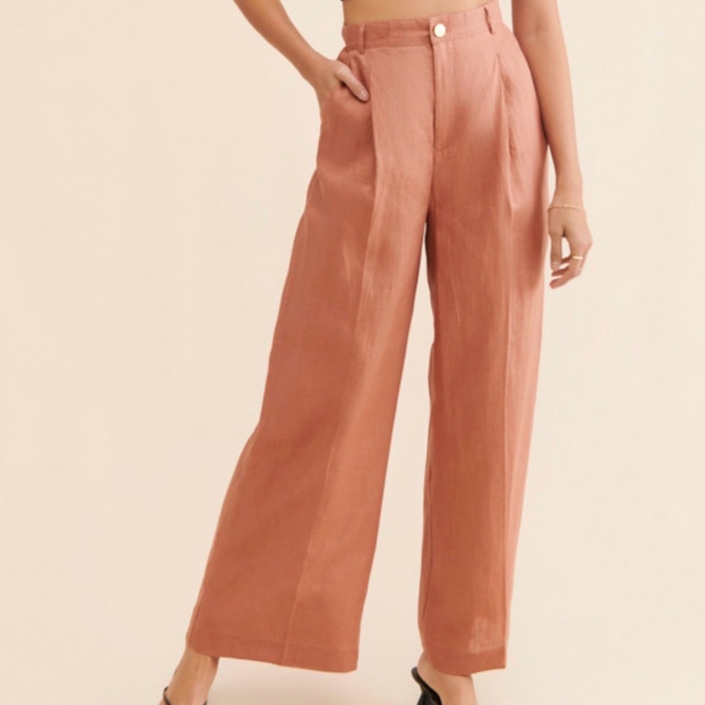 MINKPINK Wide-Leg High-Rise Pants in Rusty Rose